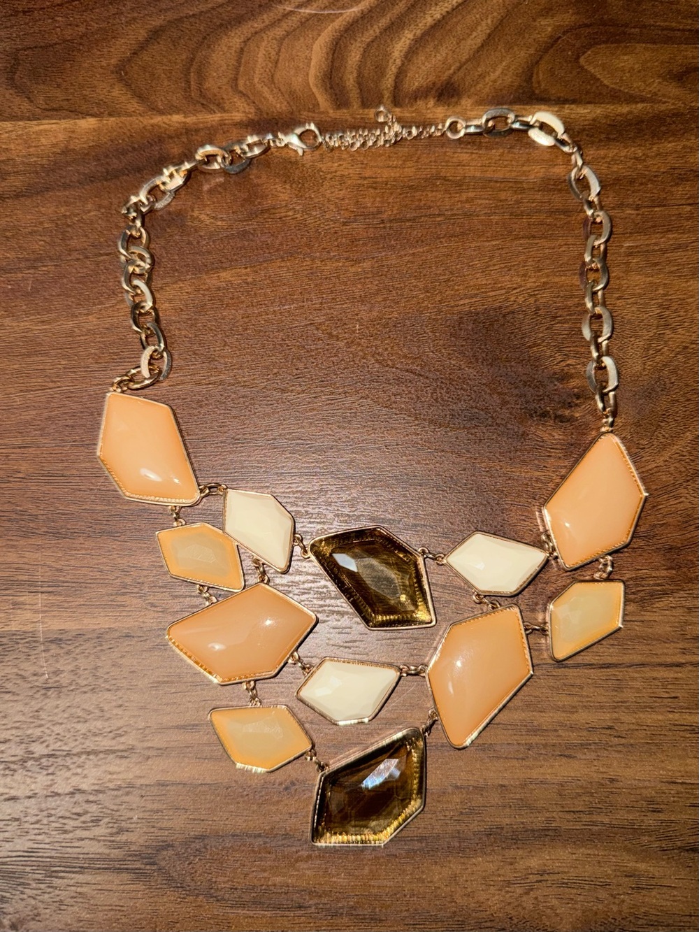 Peach & Cream Geometric Statement Necklace with Gold Chain